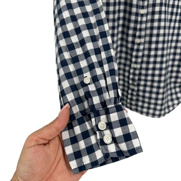 J.Crew Womens Navy & White Gingham Button-Up Shirt SZ MP 100% Cotton Long Sleeve - Picture 10 of 12